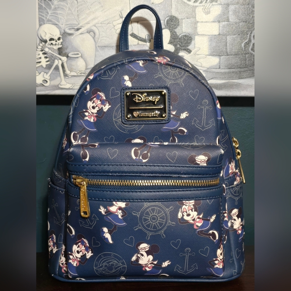 Loungefly ❤️ Logo Disney Cruise Line Sailor Minnie Mouse Backpack and Wallet - Picture 2 of 12